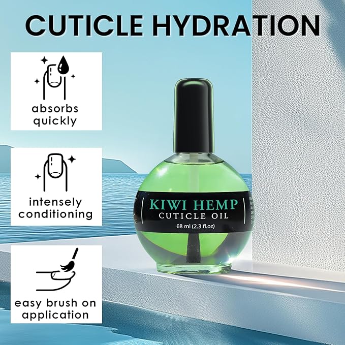 Ellie Chase Nail Cuticle Oil Kiwi Hemp Scented 2.3 Fl Oz – Cuticle Oil for Nails with Jojoba Oil, Aloe, Vitamin E - Moisturizing Cuticle Care and Nail Oil Repair Treatment