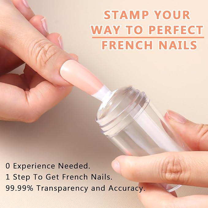 French Tip Tool- 4 Pcs Nail Stamper Kit Clear Silicone Nails Stamping Long & Short Jelly Stamper with Scrapers Nail Printing Tool for French Manicure Home DIY Nails Art Salon