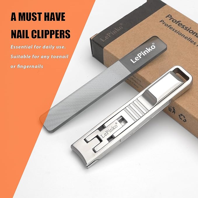 Nail Clipper for Thick Toenails and Fingernails, Portable Toenails Clippers for Seniors, Nail Cutter with Catcher, Nano Glass Nail Buffer, Gifts for Stocking Stuffers Men Women