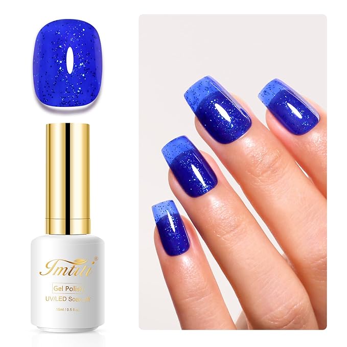 Imtiti Glitter Gel Nail Polish, 15ML Deep Blue Iridescent Glitter Gel Polish Soak Off LED UV Diamond Shimmer Sparkle Nail Gel Polish Fall Winter Manicure Gel Nail Polish Kit
