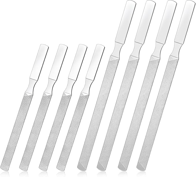 Professional Nail File Set 8 Pcs Stainless Steel Double Sided Manicure Pedicure Tools for Thick Hard Nails Non Slip Ergonomic Handle for Home Travel Salon Reusable Nail Care Kit for Fingernails
