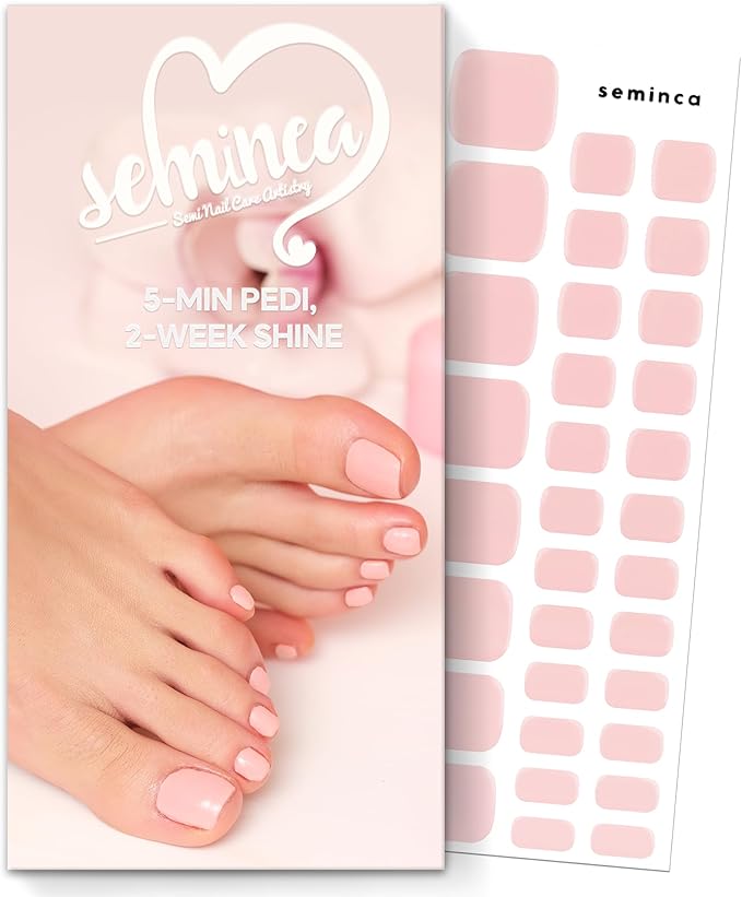Semi Cured Gel Toe Nail Strips-32 Self-Adhesive Toe Nail Stickers Semi-Gel Polish Alternative for Feet Summer Sandal Ready Designs Works with Any UV/LED Lamps(Nude Pink.Pedicure)