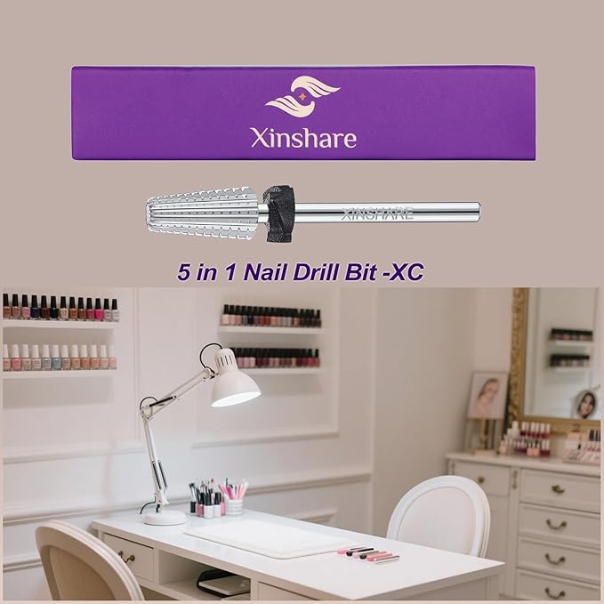 5 in 1 Nail Drill Bit 3/32" Tungsten Carbide Multifunctional Nail Bits Professional Fast Removing Acrylic Hard Gels Cuticle Nail Efile Bit for Nail Drill Machine Extra Coarse(XC)