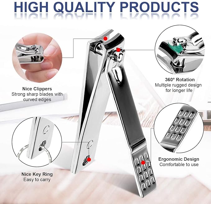 Manicure Set Pedicure Kit Professional 19 Pcs Nail Clipper for Men & Women Stainless Steel Sharp Cutter Grooming Nose Hair Scissors…Black Fingernails & Toenails with Portable Case (Black_19 pieces)