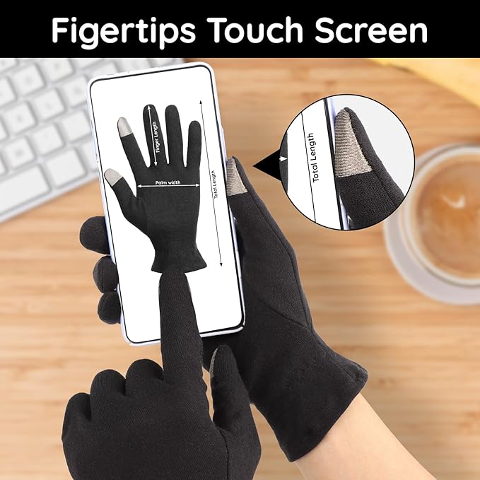 Segbeauty 20 Counts Elastic Touch Screen Black Lotion Gloves Overnight for Sleeping, 10 Pairs Moisturizing Cotton Gloves for Men with Elastic Band, Dry Hand Spa Gel Cotton Work Glove for Women Bulk