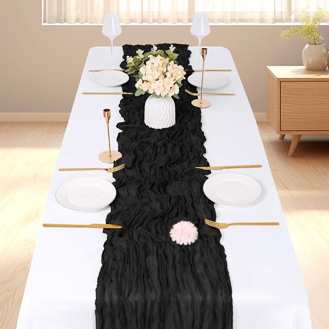 3 Pack Black Cheesecloth Table Runner, 17 x 108 inch, Semi Sheer Boho Cheese - Image 2