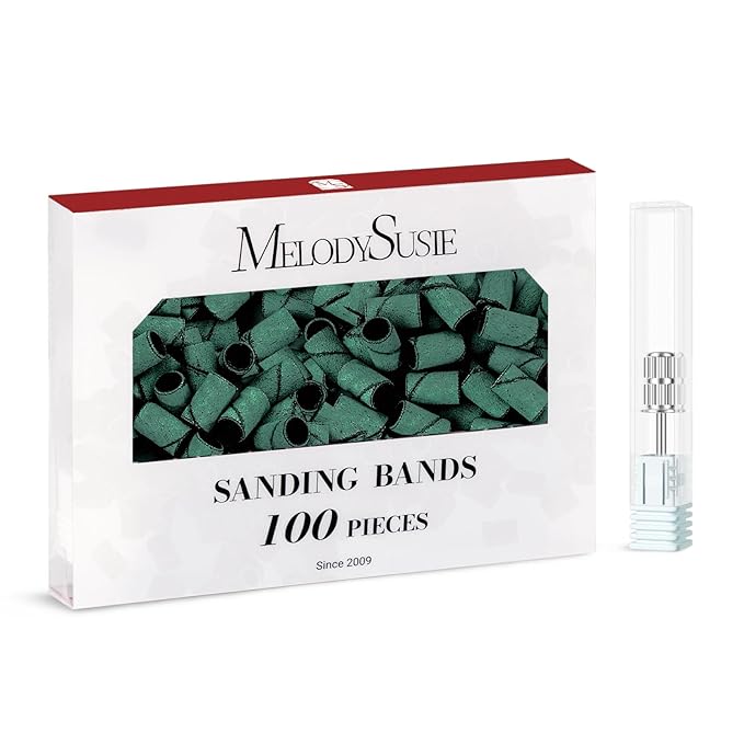MelodySusie 100 Pcs Nail Drill Bits Sanding Bands for Nail Drill 180 Fine Grit Nail File Sanding Bands for Acrylic Nails Gel Manicures and Pedicure