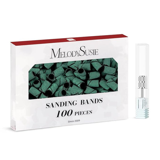 MelodySusie 100 Pcs Nail Drill Bits Sanding Bands for Nail Drill 180 Fine Grit Nail File Sanding Bands for Acrylic Nails Gel Manicures and Pedicure