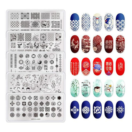 MR.FOX Nail Board Set - Chinese, Republic, Ancient Style Wedding Theme Pattern - Bubble Republic Style Art DIY Hot Stamping Template
