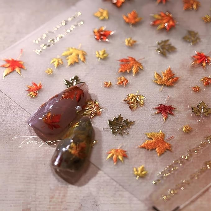Fall Nail Stickers for Nail Art 5D Embossed Autumn Maple Leaves Nail Decals Thanksgiving Day Nail Art Stickers Self Adhesive Gold Nail Design Fall Nail Art Supplies for Women Girls