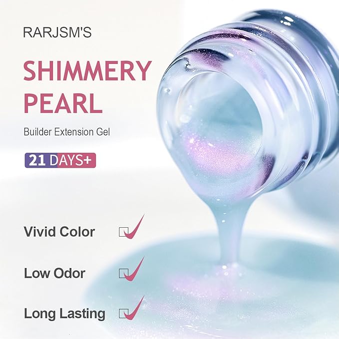RARJSM Gel Builder for Nail Pearl Blue Hard Gel in a Bottle Mermaid Shell Glitter Blue Pearlescent Thick Extension Structure Gel Polish 15ml Soak Off Curing Requires Salon Home DIY Beginner Use