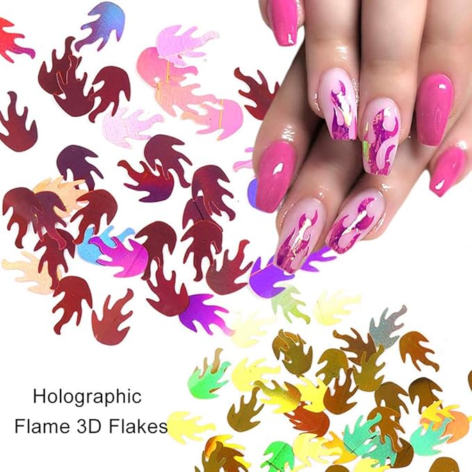 12 Colors Fire Glitter Sequins Shape Flakes Nail Art Designs Stickers Laser 3D Glitters Decor Women Girls Holographic Nail Accessories Shine Decorations