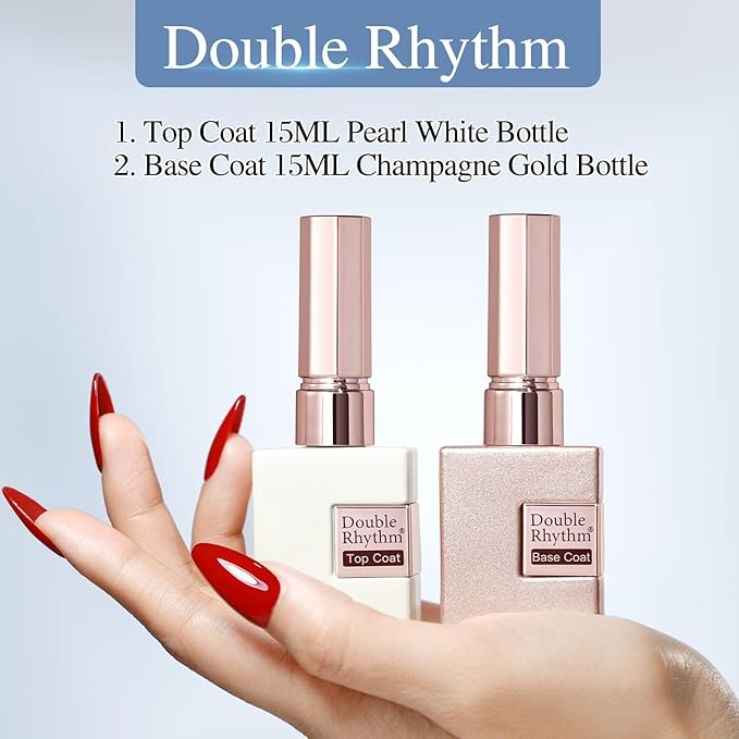 Double Rhythm 2 Pcs 15ML No Wipe Gel Top Coat and Base Coat Set Clear Glossy Gel Polish Kit Soak Off LED (Base and Top Coat)