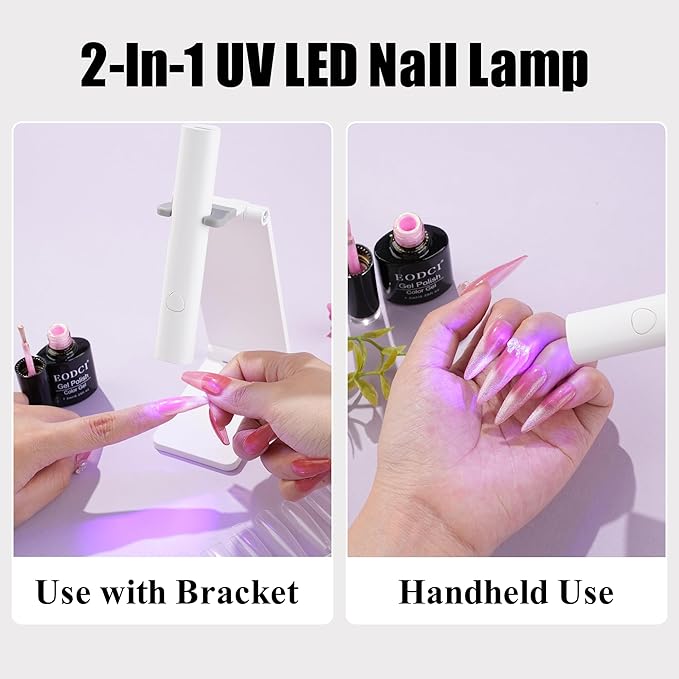 Handheld UV Nail Lamp, Mini U V LED Nail Lamp Handheld with Stand, Portable Nail Dryer Rechargeable USB Cordless, Nail Light with 2 Timers for Fast Drying