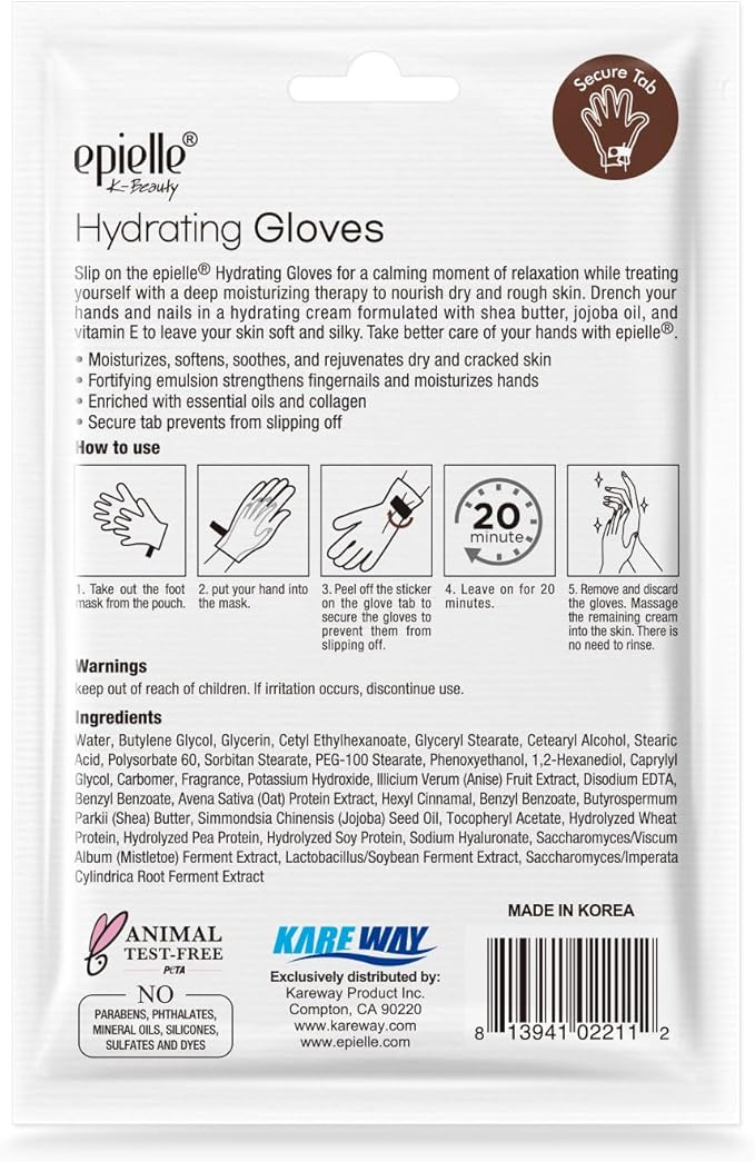 Epielle Hydrating Hand Masks 6 Pairs, Deep Moisturizing Gloves for Dry, Cracked Hands, Soften with Shea Butter & Jojoba Oil, Korean Skin Care, Spa Set, Self Care Gifts for Women