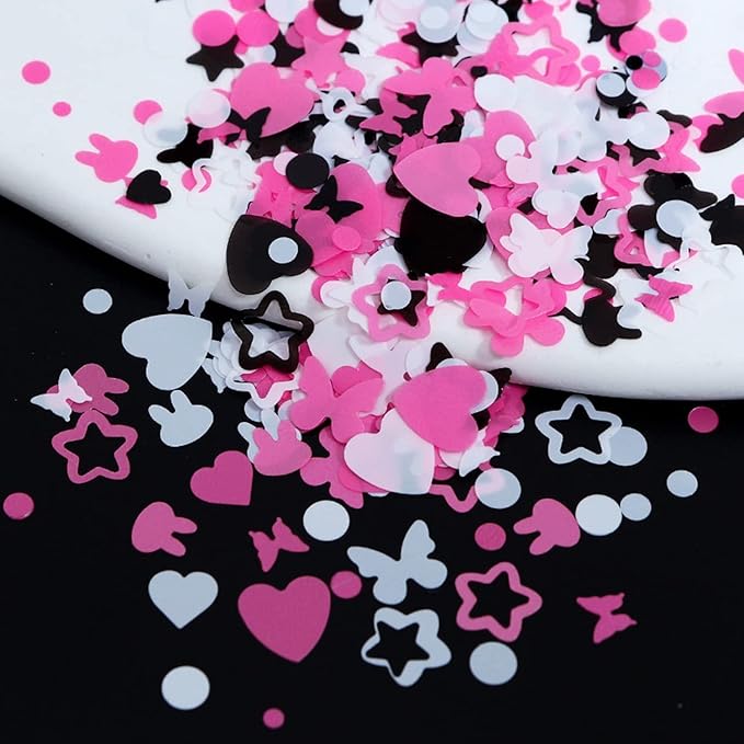 Nail Art Glitter Flakes 12 Grids Nail Sequins Love Heart Butterfly Stars Round Rabbit Nail Supplies Mixed 3 Colors Glitter Nail Charms Designs DIY Nail Decorations Nail Art Accessories for Women Girls