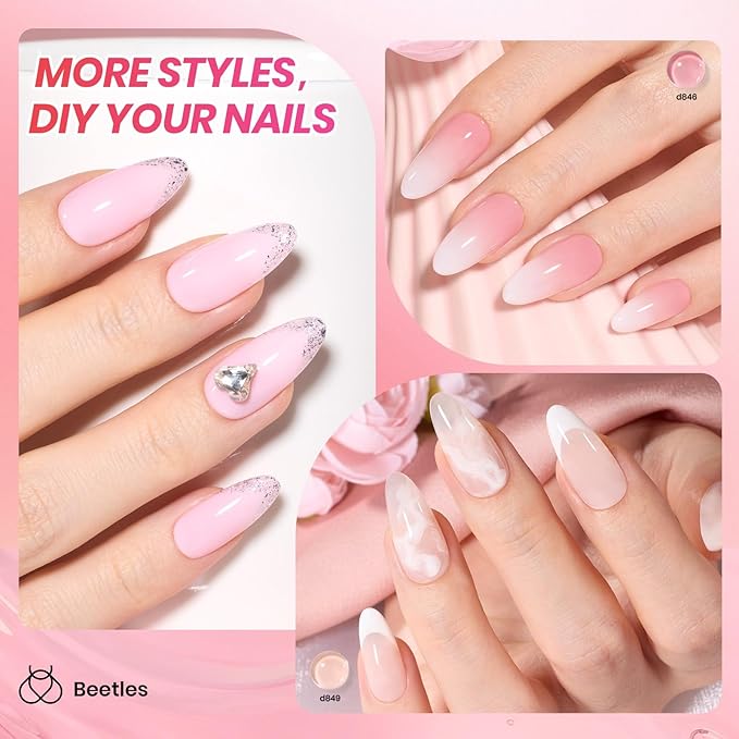 Beetles Jelly Gel Nail Polish Set, 6 Colors Nude Pink Gel Polish Kit Neutral Sheer Milky White Translucent Soak off UV French Nail Art Manicure Gift for Women Girls