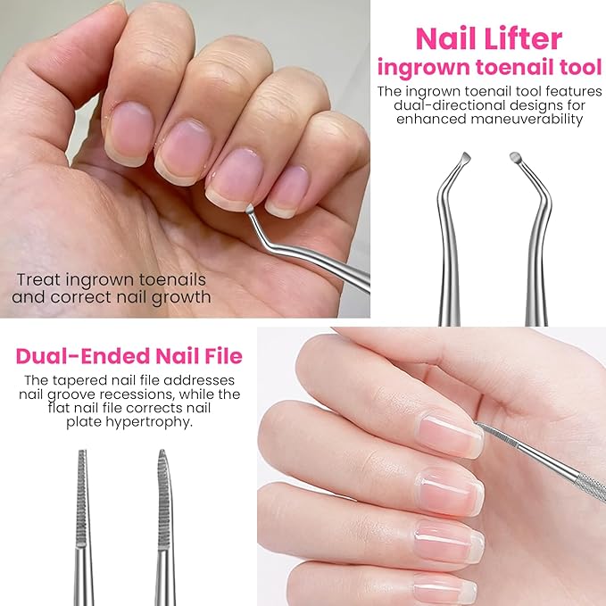 Nail Prep Care Kit with Buffers and Files, Cuticle Nipper Clipper, Ingrown Toenail Corrector, Cuticle Pusher, Cuticle Peeler, Nail Lifter, Dust Brush, Manicure Pedicure Kit Salon Home