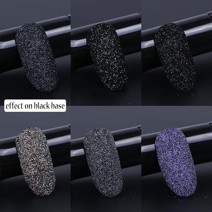 Black White Nail Glitter Powder, 6 Jars Extra Fine Sugar Glitter for Nails, French Tips Dipping Powder, Sugar Sand Coating Effect Sweater Knit Nail Design, Winter Nail Decoration Supplies