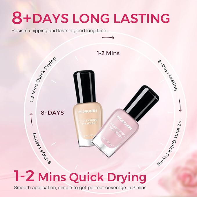 Morovan Nude Nail Polish Set: 6PC Neutral Pink Milky Skin Color Nail Polish Kit Pale Beige Cream Taupe Tan Brown Natural Mini Summer Manicurist Beautify Women Girls Gift