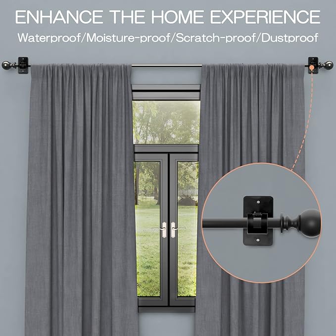 CIEMGNZOC 6-Pack Curtain Bracket Holders, Universal Self-Adhesive Wall Mounts, Fits 0.6'' to 1.5'' Rods, Black