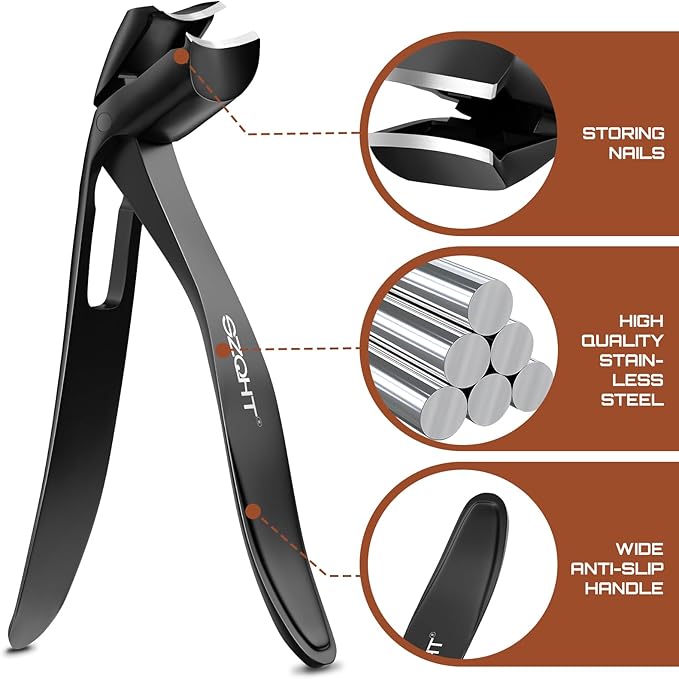 Toenail Clippers for Seniors Thick Toenails, Upgrade Angled Head Large Toe Nail Clippers for Men with Wide Jaw Opening, Sharp Heavy Duty Fingernail Clipper Cutter with Catcher Long Handle -Black