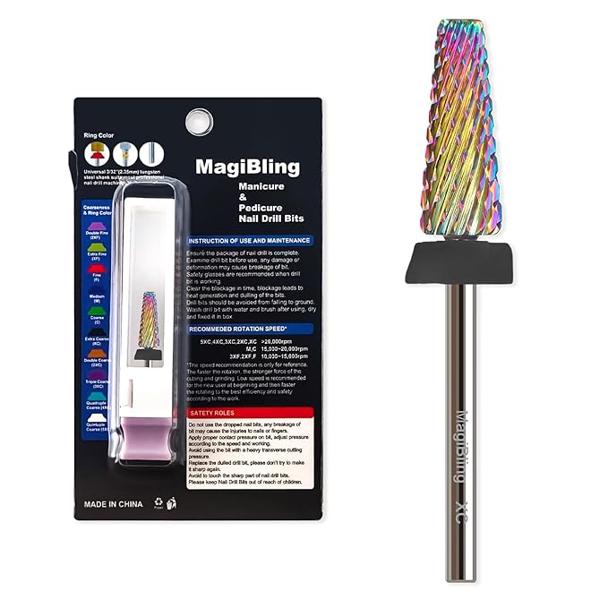XC 5 in 1 Nail Drill Bits, 16mm Tapered 3/32'' Professional Tungsten Carbide Bits for Efile, 2 Rotation for Electric Drill, Remove Thick Gel Acrylic Fast, Technicians Bits, Extra Coarse.
