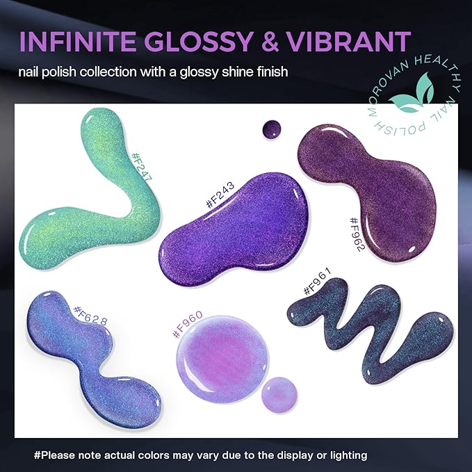 Morovan Chameleon Nail Polish Set: 6 Colors Holographic Quick Dry Mini Nail Lacquer Kit Green Glitter Pink Blue Purple Gray Aurora Shimmer Fall DIY Nail Art Manicure Gift For Women Girls