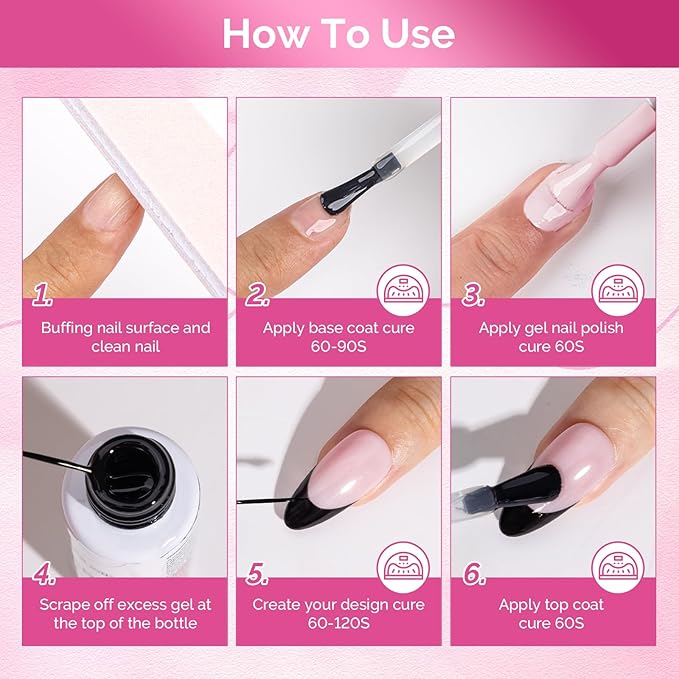 MelodySusie 8ML Black Gel Liner Nail Art Polish,for Line and Patterns of Painting,French Nail Tips,DIY Manicure Pedicure for Home DIY Salon Use