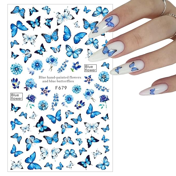 7 Sheets Butterfly Nail Art Sticker Decals Spring Summer 3D Self-Adhesive Nail Decals Colorful Floral Nail Supplies Pink Blue Purple Yellow Butterfly Nails Designs Supplies for Women Nail Decoration