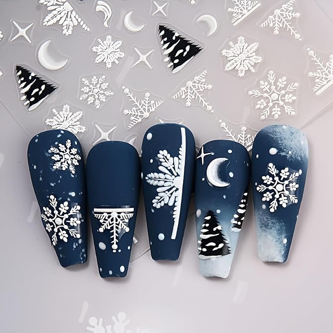 Christmas Nail Art Stickers Decals 5D Embossed Nail Decals Snowman Christmas Tree Snowflake Holiday Nail Stickers for Nail Art Xmas Nails Design Christmas Nails Supplies for Women Girls