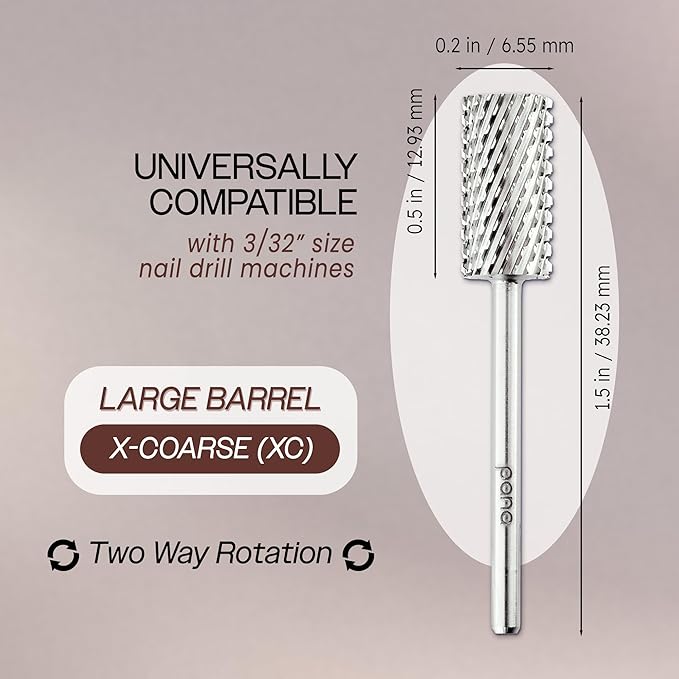 PANA Professional 3/32" Shank Size - Flat Top Large Barrel Silver Carbide Bit Extra Coarse Grit - Nail Drill Bit for Dremel Machine