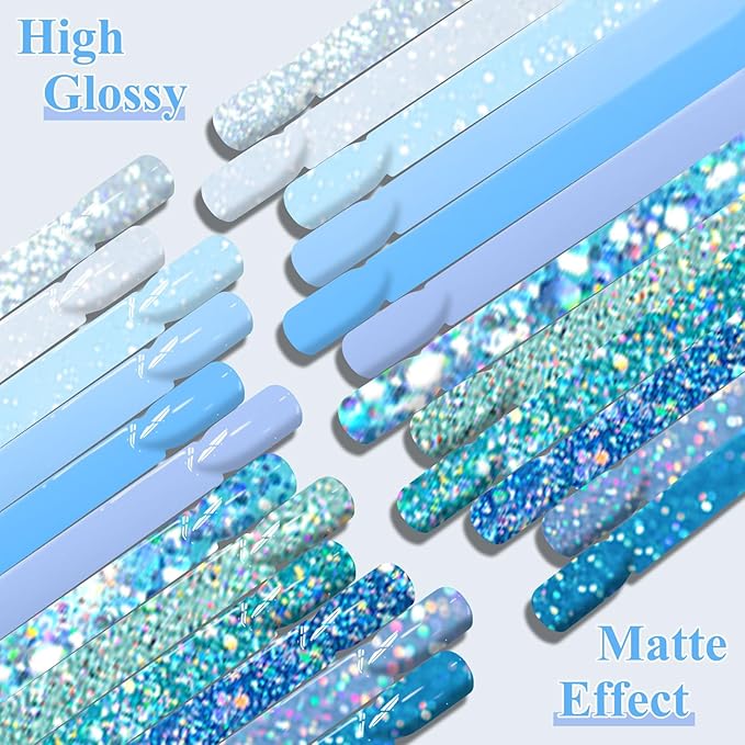 MEET ACROSS 12PCS Gel Nail Polish Set, 12 Colors Gel Nail Kit Art Design Soak Off UV LED,Nail Art Design Gifts for Women (Blue, 12PCS)