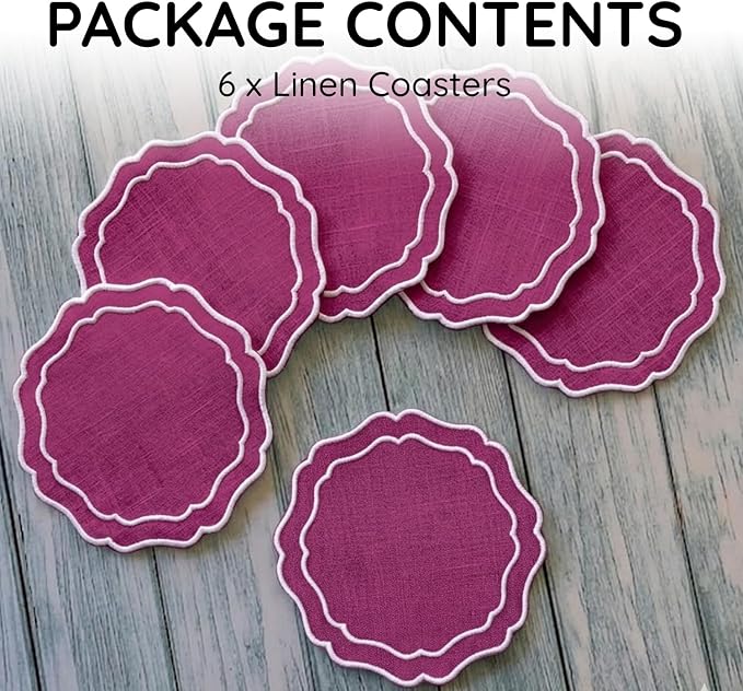 Drink Coasters Set of 6, 6x6 inch, Absorbent Linen Drink Mats - Image 2
