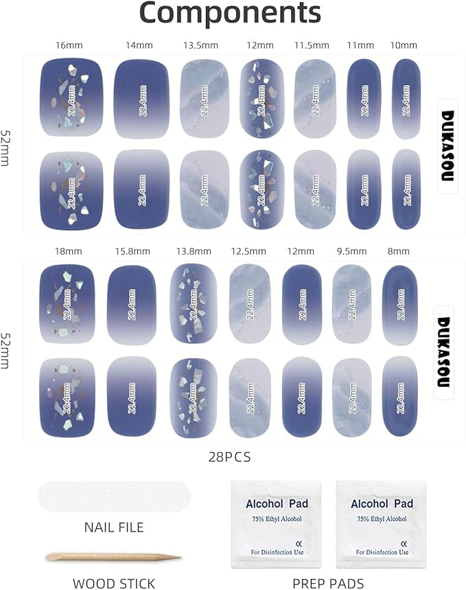 Semi Cured Gel Nail Strips, 28 pcs Gel Nails Stickers for Women Work with Any UV Lamp, Long Lasting UV Gel Nail Strips for Home DIY Nails Art (Starry Ocean)