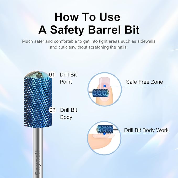 3/32" Large Barrel Smooth Round Top Tungsten Carbide Nail Drill Bit Safety Bit for Gel & Acrylic Removal, 2-Way Rotating Efile Tip, Salon Electric File Accessory (F Grit, Blue)