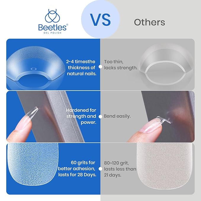 Beetles Coffin Medium Nail Tips - 504 Pcs Easy Press On Nails, Matte Finish, Pre-Shaped for Gel Art Polish