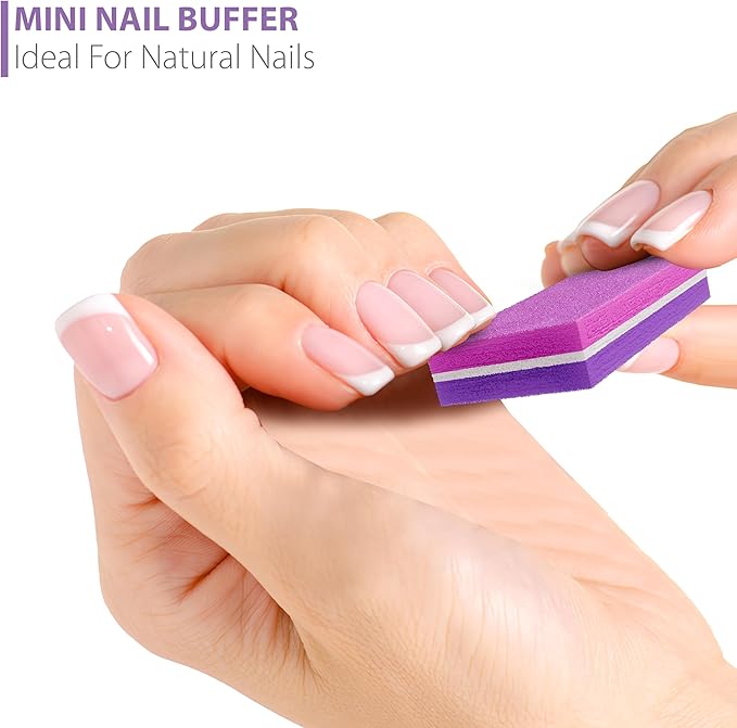 Moray Nail Buffer, Buffer Block Nail File 100/180 Grit, Mini Nail Buffers Block Sponge Double Sided Nail File for Acrylic Nails Manicure Tools 50PCS (Pink-Purple)