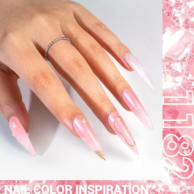 MelodySusie Pink Shimmer Glitter Gel Nail Polish,0.5fl oz Soak Off UV LED Translucent Jelly Glitter Pink Sheer Gel Polish Gift for Women Nail Art Manicure Salon DIY Nail Design Decoration at Home-1182