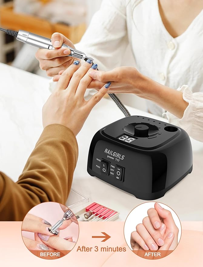 NAILGIRLS Nail Drill，35000RPM Professional Nail Drill Machine with Speed Display，Electric Nail File Set for Acrylic Nails Gel Nails, Polishing Shaping (Black)