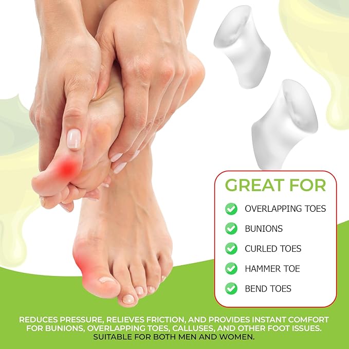 Gel Toe Spacers - for Straightening Overlapping Toes - Ideal for Bunions, Corns, Blisters & Rubbing - Comfortable Toe Separators for Men and Women - 12 Pack Clear