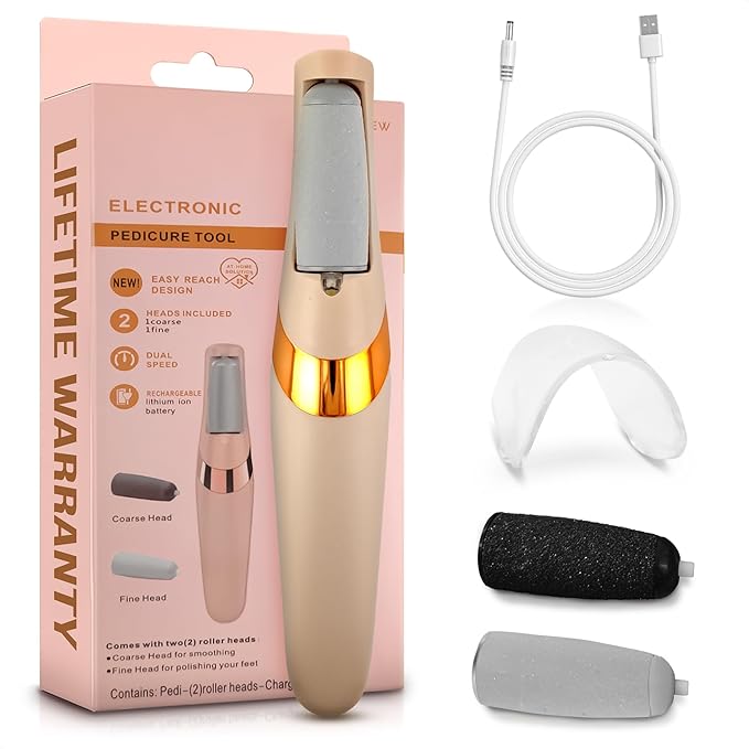 Electric Callus Remover for Feet – Rechargeable Electric Foot Callus Remover Tool with 2-Speed Foot Sander with 2 Rollers (Coarse & Fine) for Smooth & Soft Feet – Compact for Daily & Travel Use