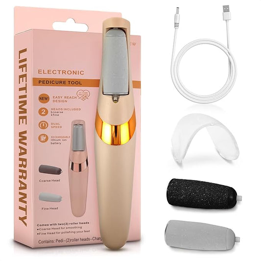 Electric Callus Remover for Feet – Rechargeable Electric Foot Callus Remover Tool with 2-Speed Foot Sander with 2 Rollers (Coarse & Fine) for Smooth & Soft Feet – Compact for Daily & Travel Use