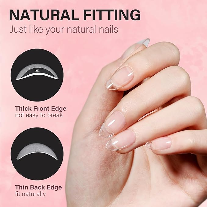 AILLSA Gel Nail Kit Short Almond Nail Tips 240pcs with 2 In 1 Nail Glue Base Coat and Nail Dehydrator, Gel Full Nail Kit with Nail Lamp Top Coat for Starters Home Salon Valentine's Day