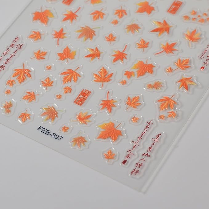 Fall Nail Stickers 5D Embossed Nail Decals Maple Leaf Nail Art Stickers Self-Adhesive Nail Design Thanksgiving Manicure Decoration for Women