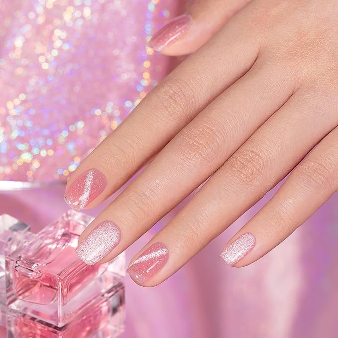 RARJSM Cat Eye Gel Nail Polish Nude Pink Rainbow Iridescent Glitter Natural Skin Tone Color 15ml Sparkle Shimmer Velvet Cateye Gel Polish with Magnetic Stick UV LED Curing Require Home Salon Manicure