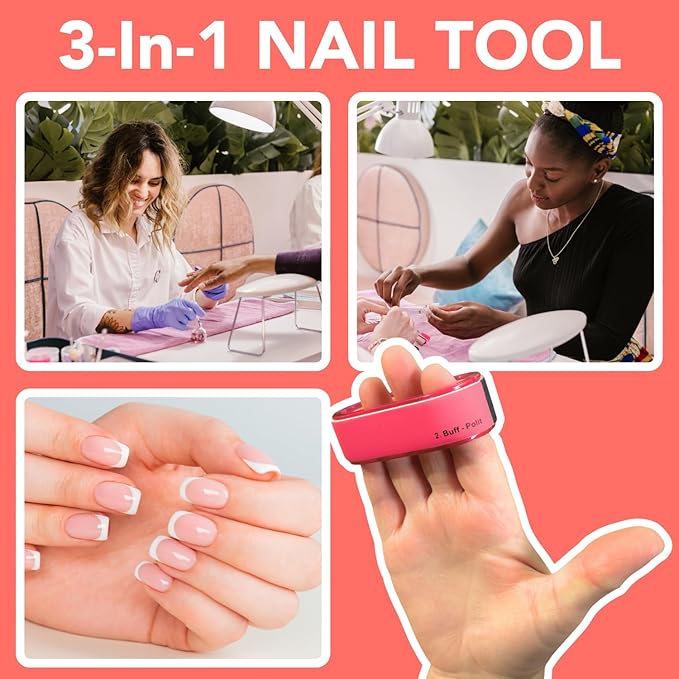 Iconikal 8-Pack Pink & Black 3-Way Nail Buffing Block Loops, Rounded Rectangle Shaped Manicure Tools for Filing, Buffing & Shining Natural Acrylic Nails