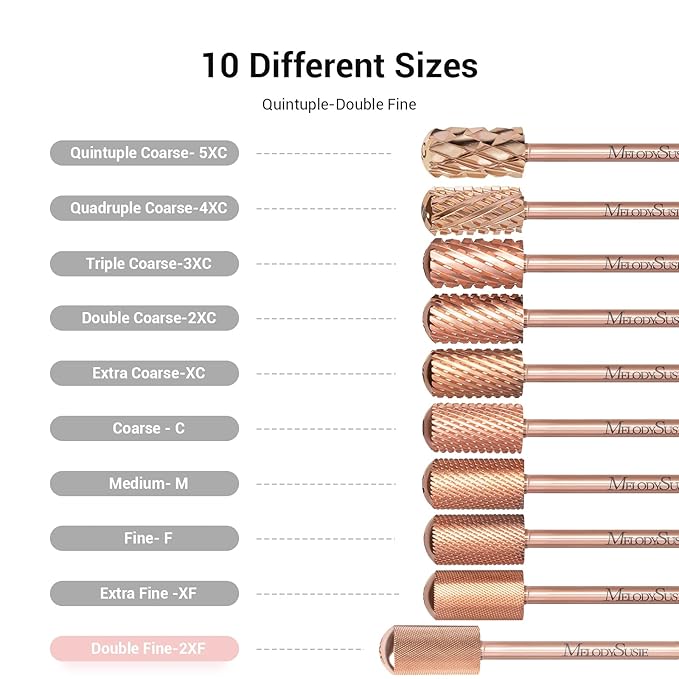 MelodySusie Safety Nail Drill Bits, 3/32'' Smooth Round Top Large Barrel Carbide Bits, Suitable for Manicure Pedicure Cuticle Gel Polishing, Beginners Bits, Rose Gold, Series Bit-S, Double Fine