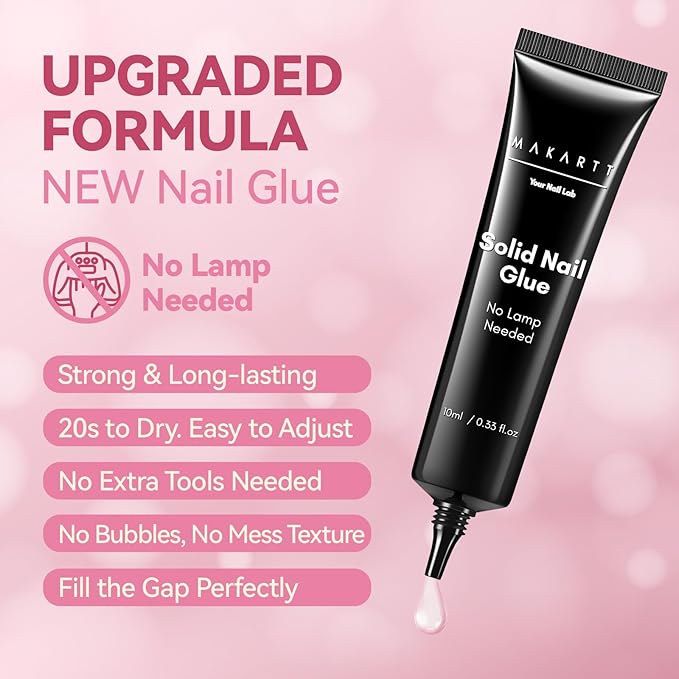 Makartt New Super Strong Nail Glue for Press On Nails: No Uv/Led Lamp Needed, Quick Drying 20s, Long-Lasting Semi Solid Gel Fake Tips Adhesion,Updated Hema-Free Nail Glue DIY Home Salon Manicure 10ml
