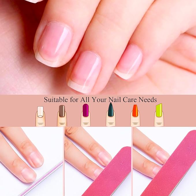 24 Nail Files, Colored Emory Plate Nail Files Double Sided 180 Grains Professional Manicure Emory Plate Buffer Pedicure Tools Nail Shaping Polishing Files (Gradient Color, Count, 24, 100/180 Grit)